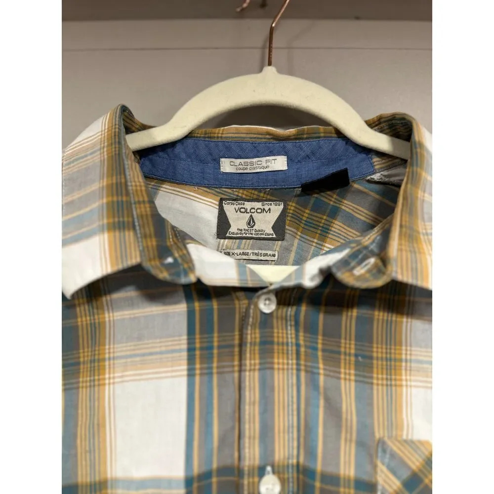 Volcom Men's Plaid Short Sleeve Button-Up Shirt - XL - Gray, Blue, Ivory - Picture 3 of 4